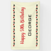 ブラックオフホワイト赤遊のカードスーツ誕生日 横断幕 (縦)