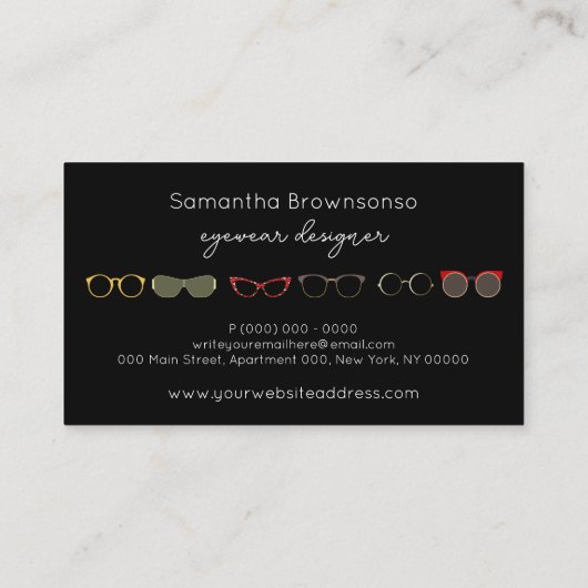 ブラックオプティックアイウェアファッションサングラス 名刺 (裏面)