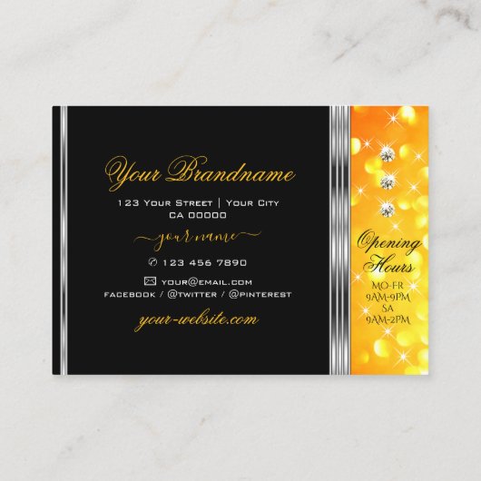 ブラックオモダンレンジグリッターダイアモンズシルバー縁ど 名刺 (裏面)