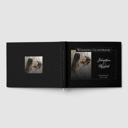 ブラックオモダンーバーレイ付き結婚写真 ゲストブック (全面)