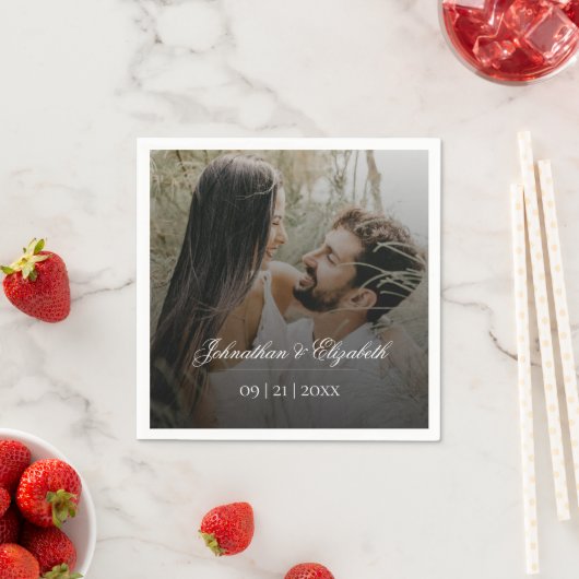 ブラックオモダンーバーレイ付き結婚写真 スタンダードカクテルナプキン (インサイチュ)