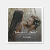 ブラックオモダンーバーレイ付き結婚写真 スタンダードカクテルナプキン (正面)