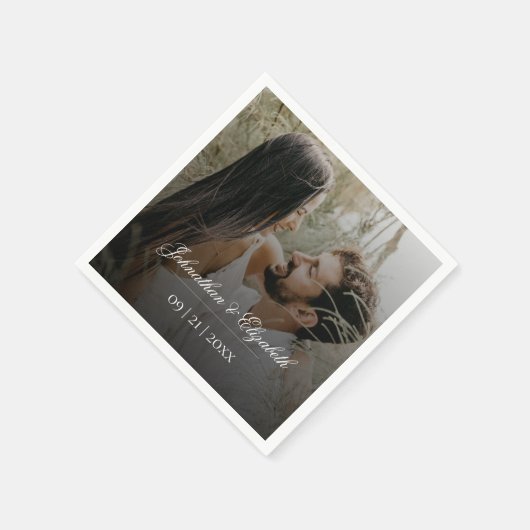 ブラックオモダンーバーレイ付き結婚写真 スタンダードカクテルナプキン (角)