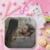 ブラックオモダンーバーレイ付き結婚写真 ペーパープレート (パーティー)