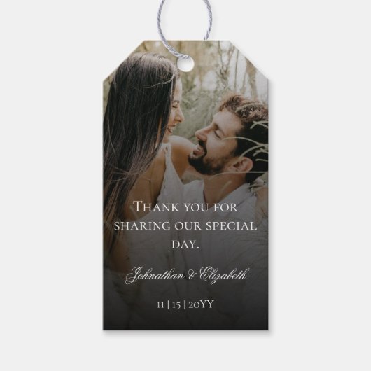 ブラックオモダンーバーレイ結婚式の引き出物付き写真 ギフトタグ (正面)