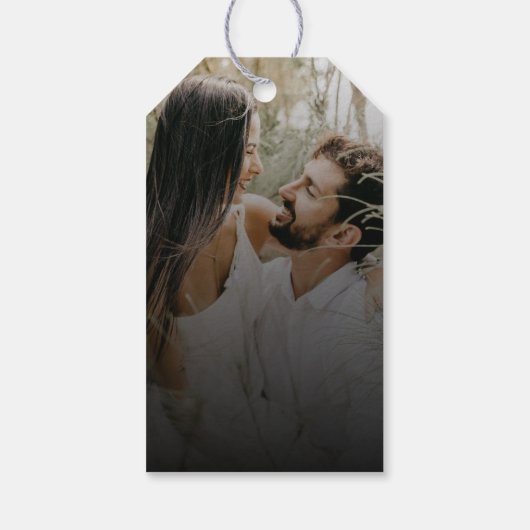 ブラックオモダンーバーレイ結婚式の引き出物付き写真 ギフトタグ (裏面)