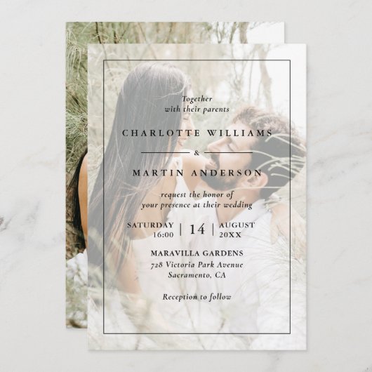 ブラックオモダンーバーレイ2フォト結婚ズ 招待状 (正面/裏面)