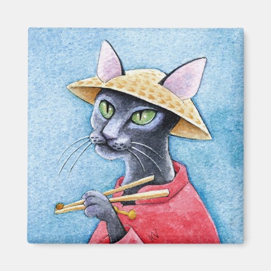 ブラックオリエンタルショートキャットマグネット マグネット (正面)