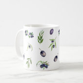 ブラックオリーブとオリーブの枝の水色 コーヒーマグカップ (正面左)