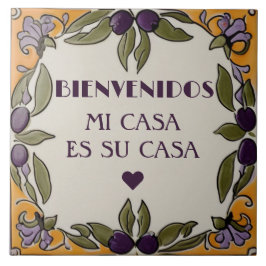 ブラックオリーブのウェルカムサイン Bienvenidos Mi Casa Es Su Casa タイル