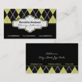 ブラックオリーブグリーン白アーガイルトレンディー 名刺 (正面/裏面)