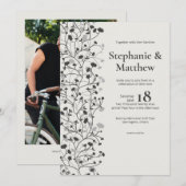 ブラックオリーブ・つる植物写真結婚の花 招待状 (正面/裏面)