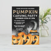 ブラックオレンジおもしろいハロウィーンカボチャカービングパーティー 招待状 (スタンド正面)