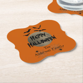 ブラックオレンジのスプーキーなタイポグラフィ ハッピーハロウィン ペーパーコースター