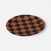 ブラックオレンジのチェック柄のスクエアバッファロープレイド ペーパープレート (アングル)