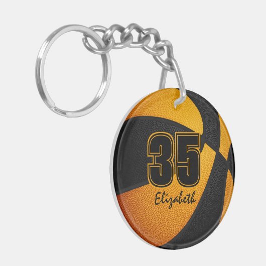ブラックオレンジのチームは女の子の男の子バスケットボールを色に キーホルダー (正面左)