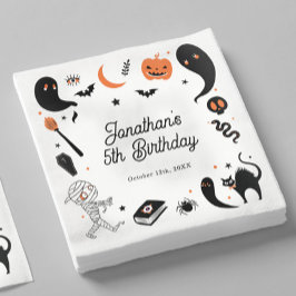 ブラックオレンジのハロウィンお誕生日パーティーキッズ スタンダードカクテルナプキン