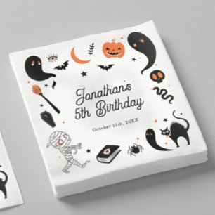 ブラックオレンジのハロウィンお誕生日パーティーキッズ スタンダードカクテルナプキン