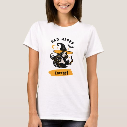ブラックオレンジの例示魔女ハロウィーンTシャツ Tシャツ (正面)