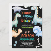 ブラックオレンジの恐竜の誕生日招待状 招待状 (正面)