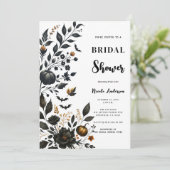 ブラックオレンジの秋の花のハロウィンブライダルシャワー 招待状 (スタンド正面)