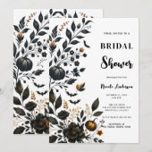 ブラックオレンジの秋の花のハロウィンブライダルシャワー 招待状 (正面/裏面)