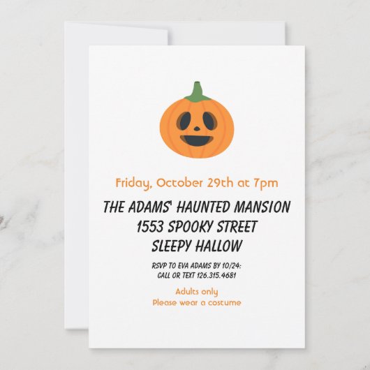 ブラックオレンジアダルトハローウィンパーティ招待状 招待状 (裏面)