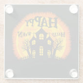 ブラックオレンジイエローハッピーハローウィンハウス ガラスコースター (裏面)