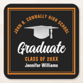 ブラックオレンジカスタム卒業2025年度卒業パーティー スクエアペーパーコースター (正面)