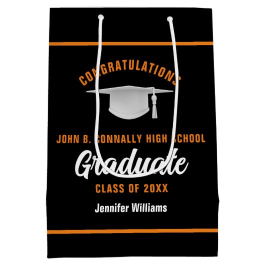 ブラックオレンジカスタム学院卒業パーティー ミディアムペーパーバッグ (裏面)