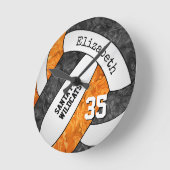 ブラックオレンジカスタム色のガーリースポーティなバレーボール室 ラウンド壁時計 (傾斜)