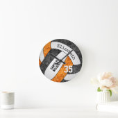 ブラックオレンジカスタム色のガーリースポーティなバレーボール室 ラウンド壁時計 (ホーム)