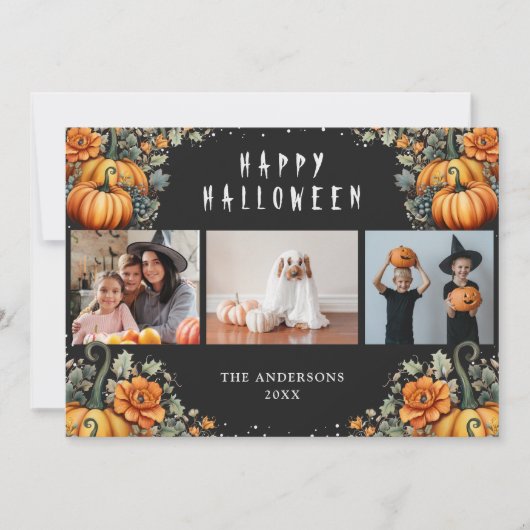 ブラックオレンジカボチャのフォトハッピーハローウィンカード シーズンカード (正面)