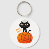 ブラックオレンジカボチャ猫かわいいハロウィン不気味ン キーホルダー (正面)