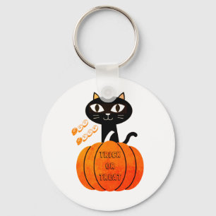 ブラックオレンジカボチャ猫かわいいハロウィン不気味ン キーホルダー