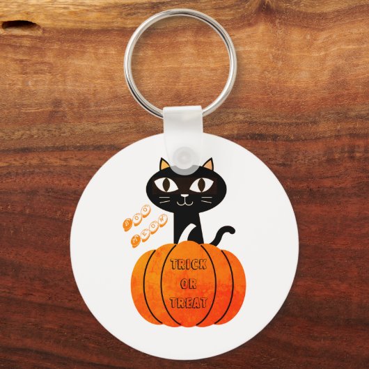 ブラックオレンジカボチャ猫かわいいハロウィン不気味ン キーホルダー (正面)