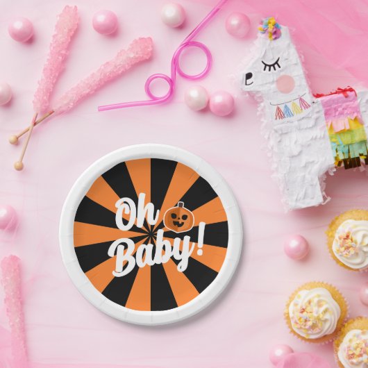 ブラックオレンジカボチャOhベビーハロウィーンベビーシャワー ペーパープレート (パーティー)