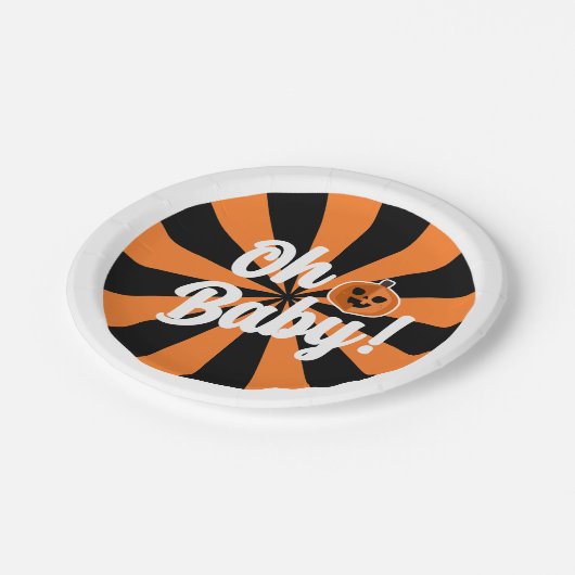 ブラックオレンジカボチャOhベビーハロウィーンベビーシャワー ペーパープレート (アングル)