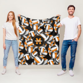 ブラックオレンジガーリー色バレーチームカラー フリースブランケット