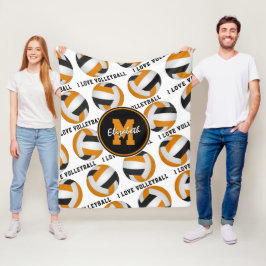 ブラックオレンジキッズスポーツ私はバレーボールパターンが大好き フリースブランケット