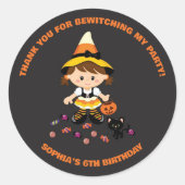 ブラックオレンジキュートガールハロウィーン誕生日ウィッチ ラウンドシール (正面)