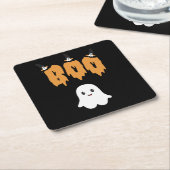 ブラックオレンジキュート幽霊ブハロウィーン スクエアペーパーコースター (アングル)