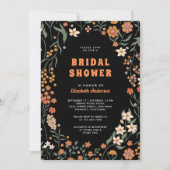 ブラックオレンジグルービーワイルドフラワーブライダルシャワー 招待状 (正面)