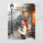 ブラックオレンジシックガール幽霊のよく出る通りハロウィーン シーズンポストカード (正面)