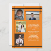 ブラックオレンジスクールカラー卒業フォトプレイド 招待状 (裏面)