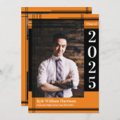 ブラックオレンジスクールカラー卒業フォトプレイド 招待状 (正面/裏面)