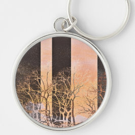 ブラックオレンジストライプ色の木がデジタルアートに枝 キーホルダー