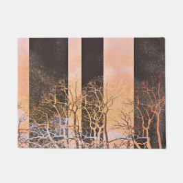 ブラックオレンジストライプ色の木がデジタルアートに枝 ドアマット