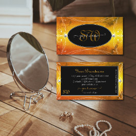 ブラックオレンジダ華美ミズきらめくイニシャル 名刺