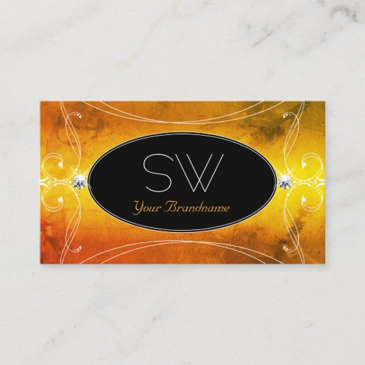 ブラックオレンジダ華美ミズきらめくモノグラム 名刺 (正面)